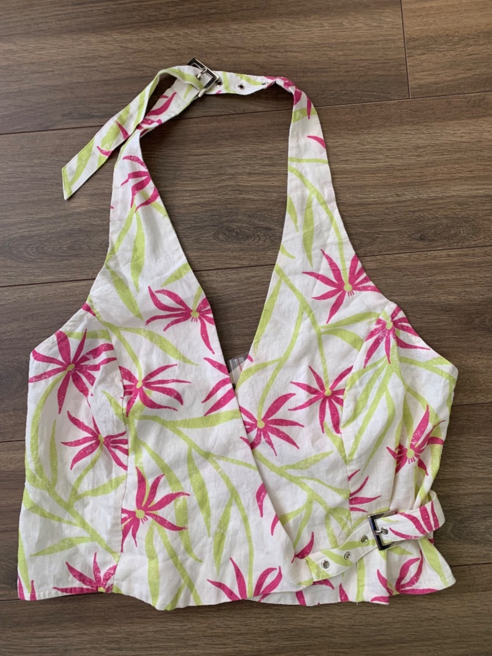 Anthropologie Pin up Floral Wrap Halter Crop Top and blouses Women's  Size L - Picture 6 of 14